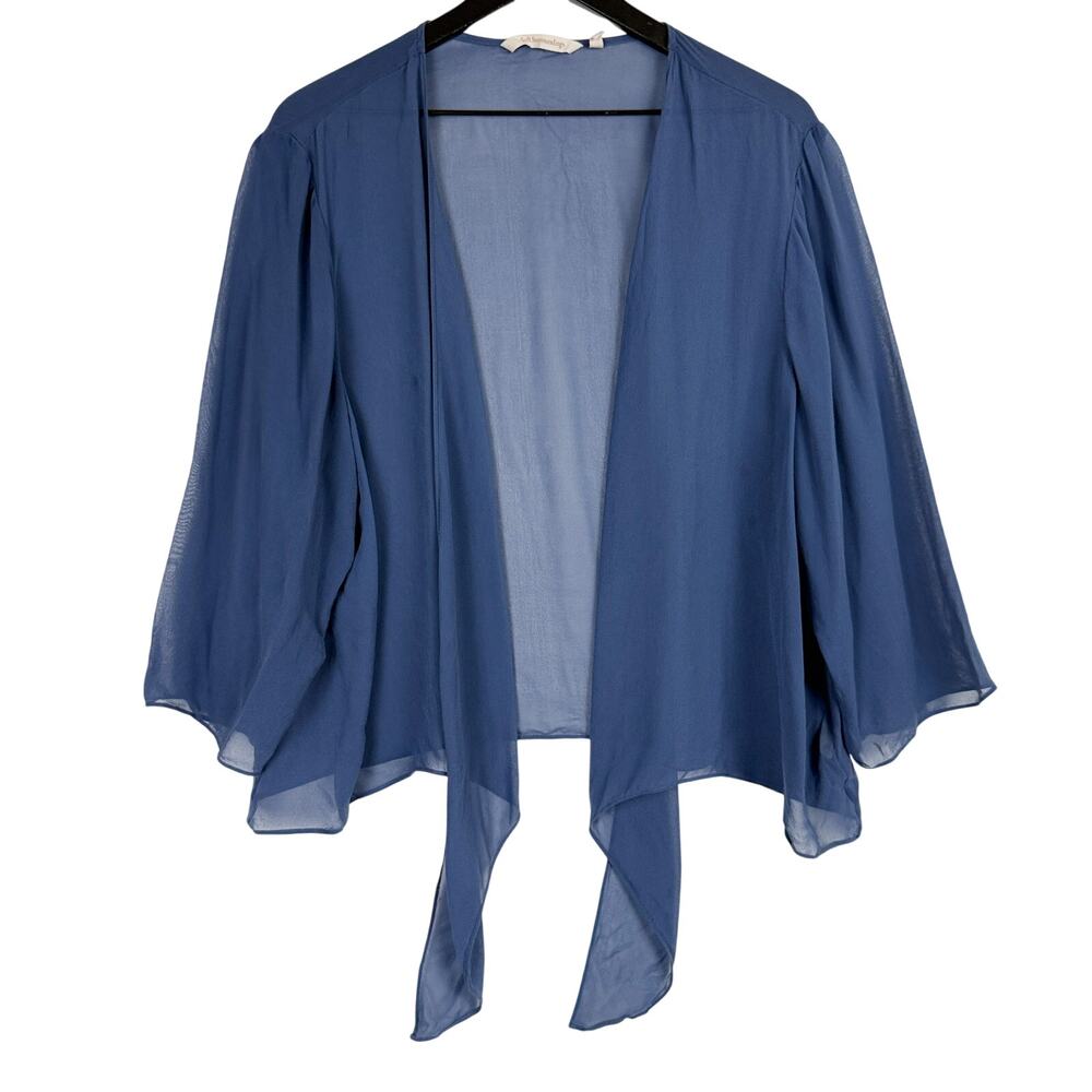 Soft Surroundings 100% Silk Chiffon Tie Front Cardigan Sweater Blue - 3X Plus